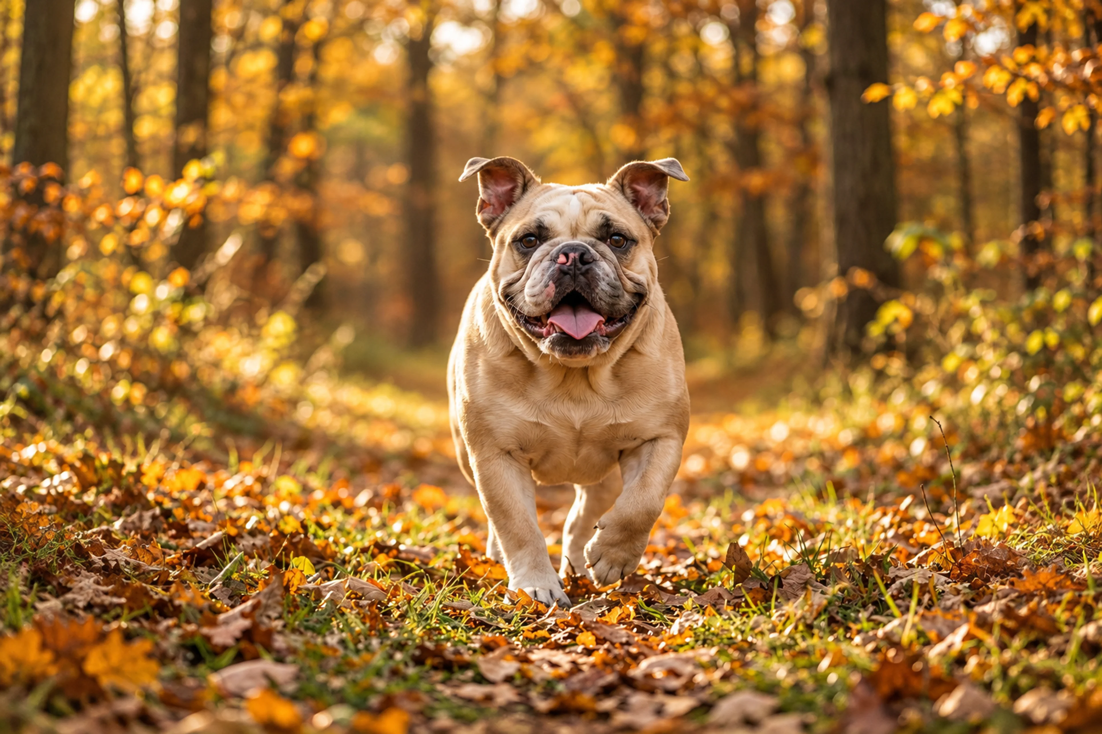 Englische Bulldogge in herbstlicher Natur
